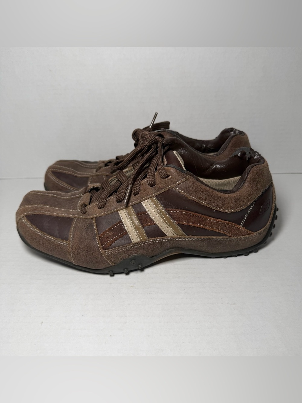 VTG Y2K Skechers City Walk Brown Leather Men’s Sneakers Shoes Preppy 8